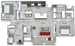 Floor plan for 3 beds, 2 baths, 1159 sqft